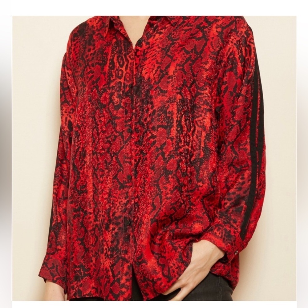 ba&sh WOMENS large Red and Black Snake Print Blouse long sleeve 100%viscose